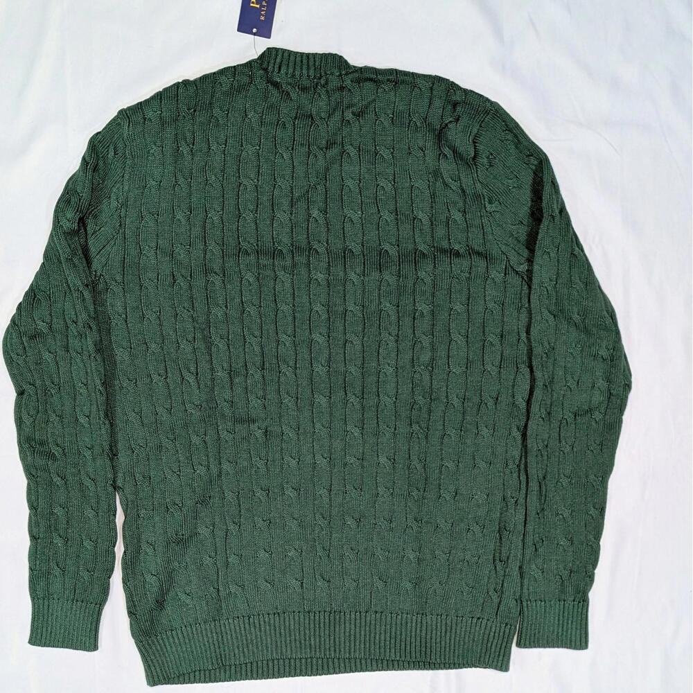 Polo Ralph Lauren Men’s Cable-Knit Cotton Crewneck Sweater Hunter Green XL NWT - Picture 3 of 7